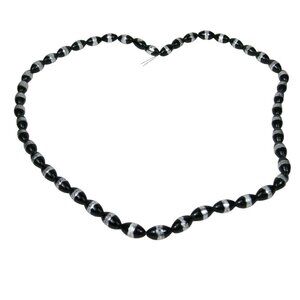 Vintage Glass Beads Silver Foil Beaded Necklace Oval Women 30 Inch No Clasp